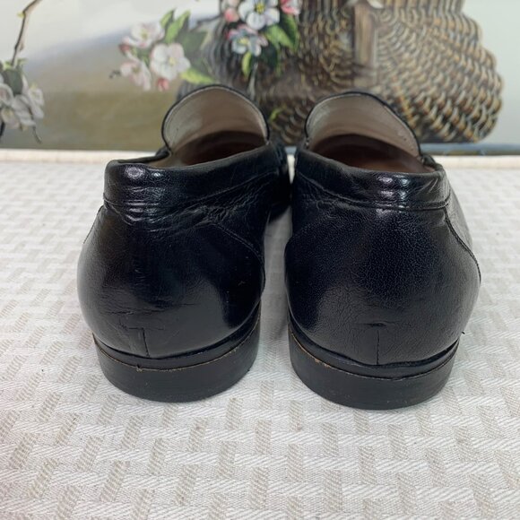 Vintage Ikam Italia Black Leather Mens Loafers Size 10 Timeless Design Detailing - Picture 4 of 8